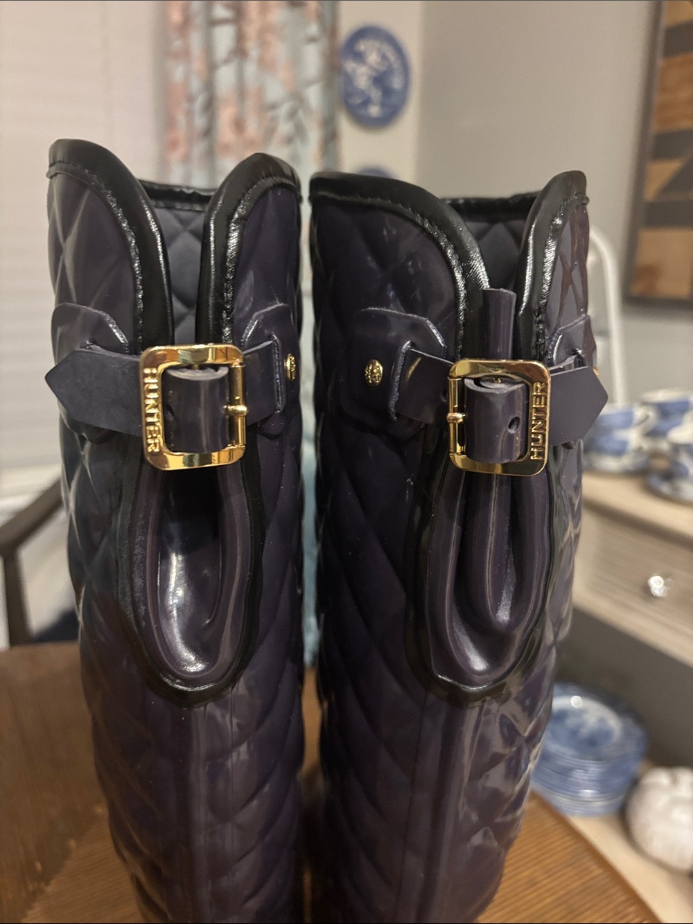 Hunter Refined Gloss Quilted Tall Rain Boots NEW SIZE 8 purple - Picture 5 of 9
